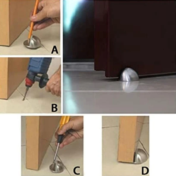 Yarımay Kapı Stoperi Tamponu Vidalı Metal Kapı Stopu Durdurucu Tutucu Gold Altın - Resim 5
