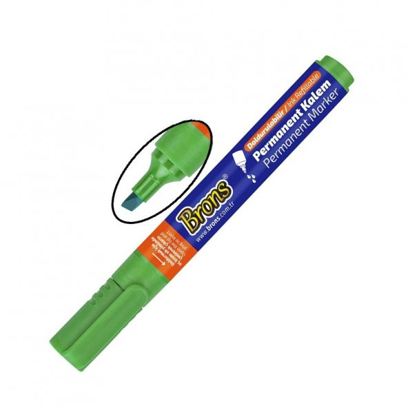 Yeşil Markör Kesik Uç Keçeli Kalem Permanent Doldurulabilir 2 Adet ve Mürekkep 30 ml 1 Adet - 3