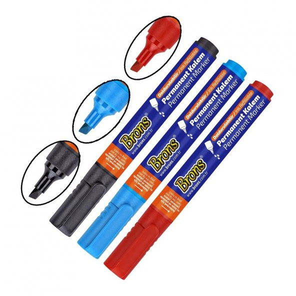 Markör Permanent Kalem Siyah Mavi Kırmızı 3 lü 1 Paket Brons Koli Çuval Kalemi