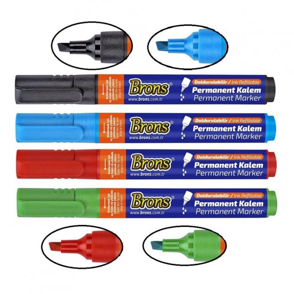 Markör Permanent Kalem Siyah Mavi Kırmızı Yeşil 4 lü 1 Paket Brons Koli Çuval Kalemi