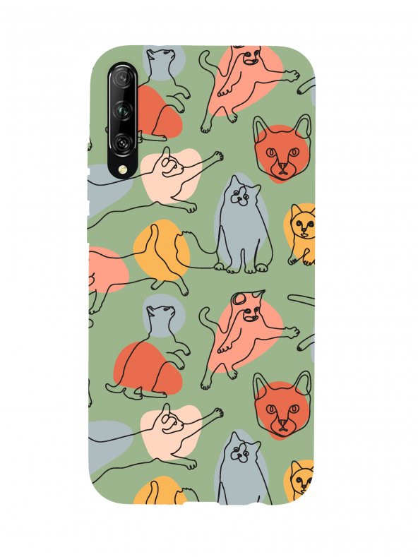 Huawei Psmart Pro Sevimli Kedi Figürleri Premium Silikonlu Telefon Kılıfı