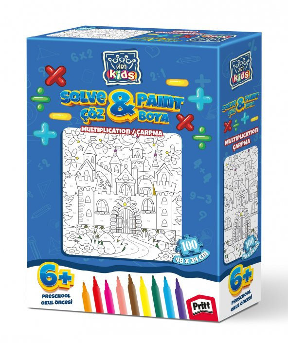 Kesman Kitap Eğlenceli Çöz-Boya 100 parça Puzzle/Yapboz Seti (Çarpma İşlemi)