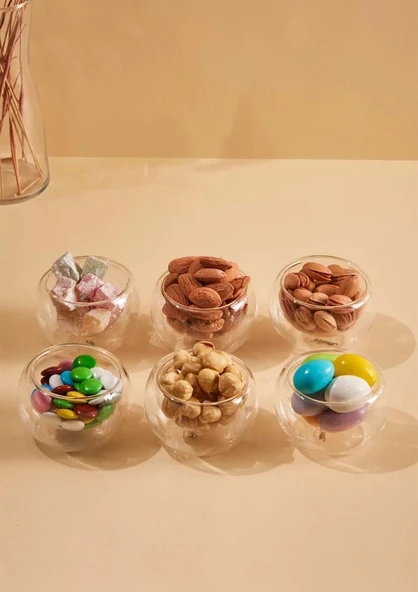 6'lı Cam Lokumluk Seti - Kahve Yanı Lokumluk, Şekerlik Takımı - Çift Cidarlı, 50 ML