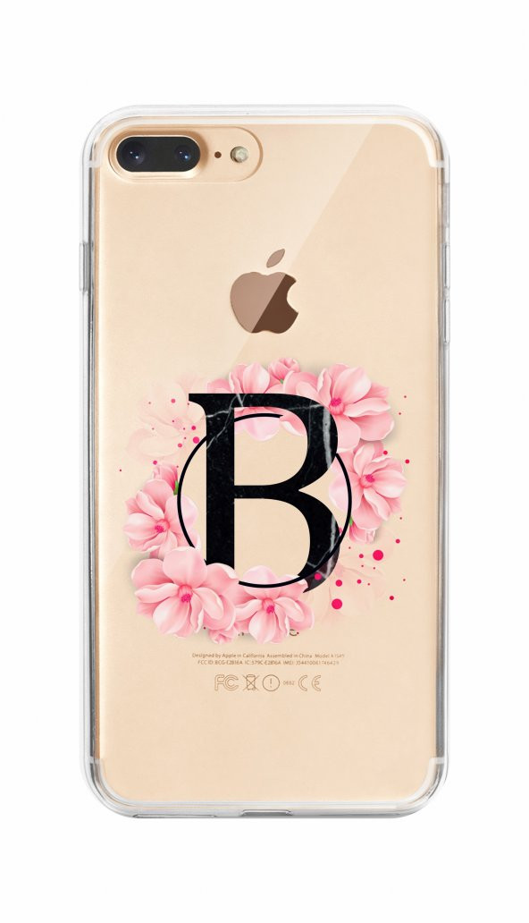 iPhone 7 Plus Çiçek Desen B Harfli Şeffaf Kılıf