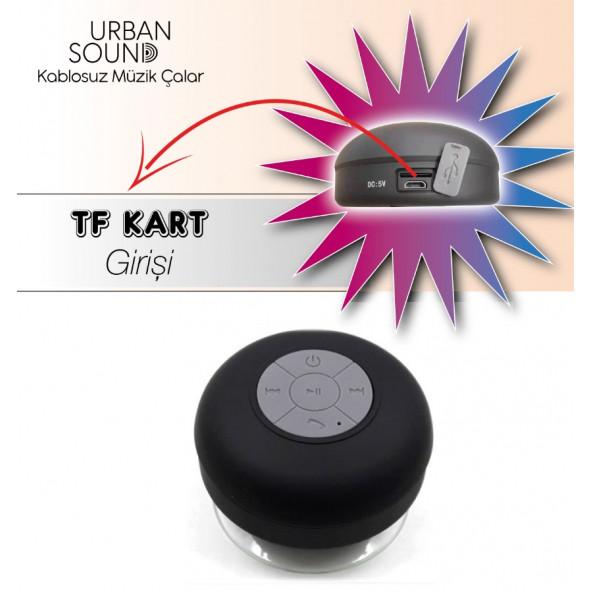 Urban Sound Su Geçirmez TF KART GİRİŞLİ Mini Bluetooth Duş Hoparlörü