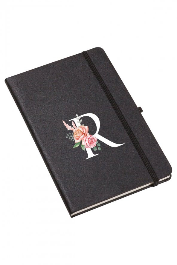 Gül Desenli R Harfli Termo Deri Not Defteri - 2