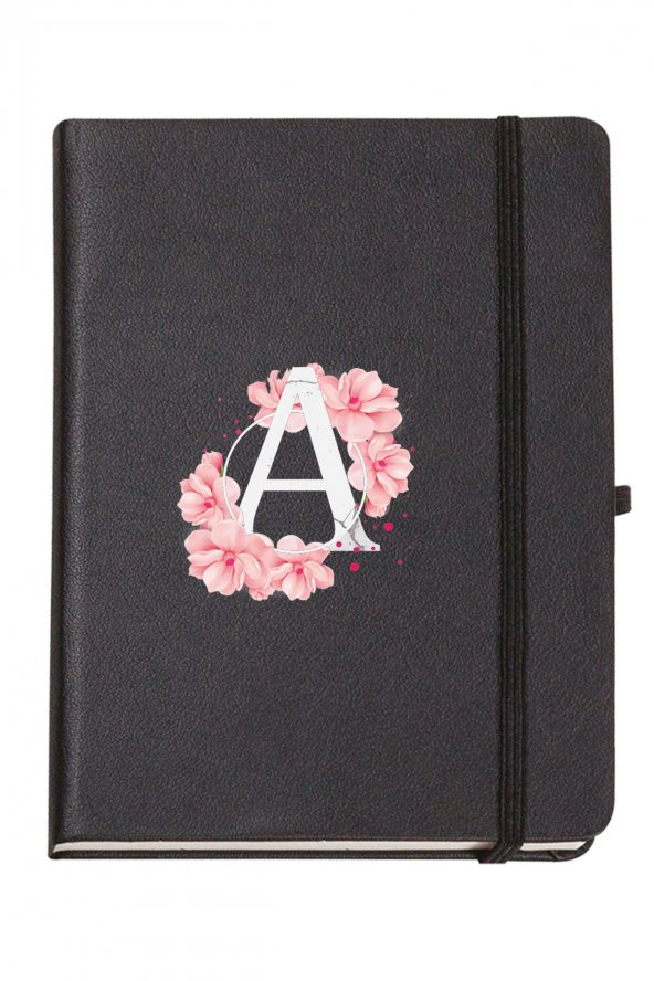 Pembe Çiçek Desenli A Harfli Termo Deri Not Defteri