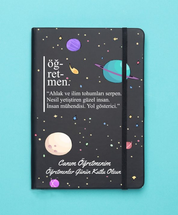 Öğretmeler Günü Hediyesi Gezegen Desenli Termo Deri Defter
