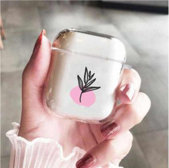Açık Pembe Çiçekli Şeffaf Airpods Kılıfı