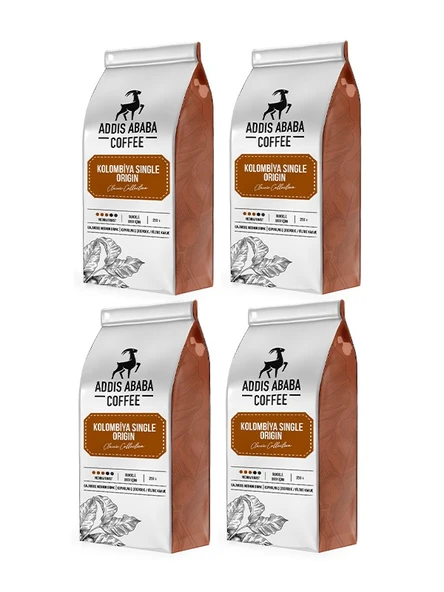 Addis Ababa Coffee Colombia Single Origin Coffee 4 lü Avantajlı Paket Çekirdek Kahve 1000 Gram
