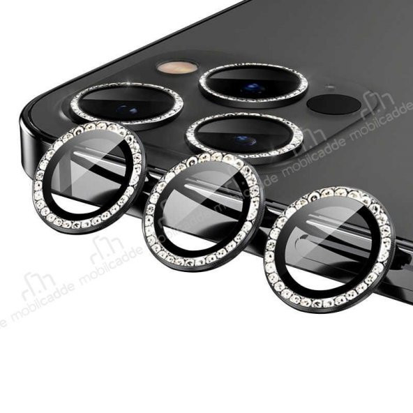 iPhone 13 Pro Max Crystal Taşlı Siyah Kamera Lensi Koruyucu