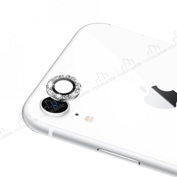 iPhone XR Taşlı Silver Kamera Lens Koruyucu