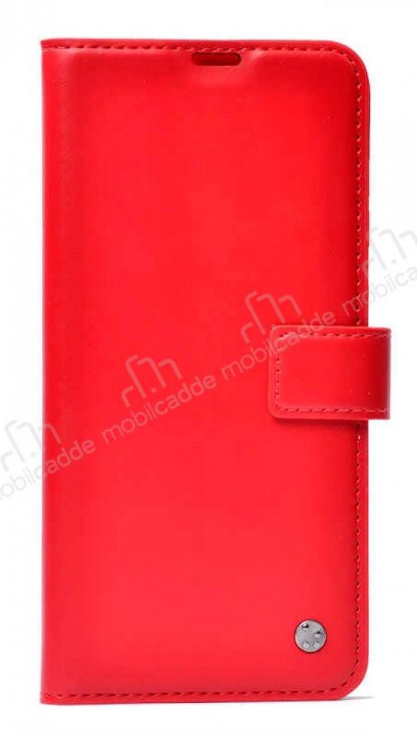 Kar Deluxe iPhone 13 Cüzdanlı Yan Kapaklı Kırmızı Deri Kılıf
