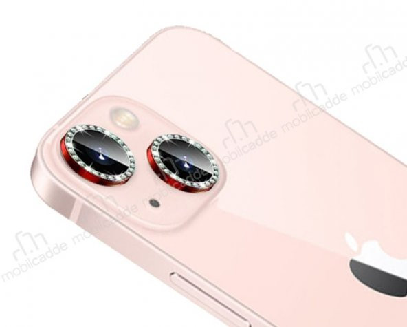 iPhone 13 Crystal Taşlı Kırmızı Kamera Lensi Koruyucu