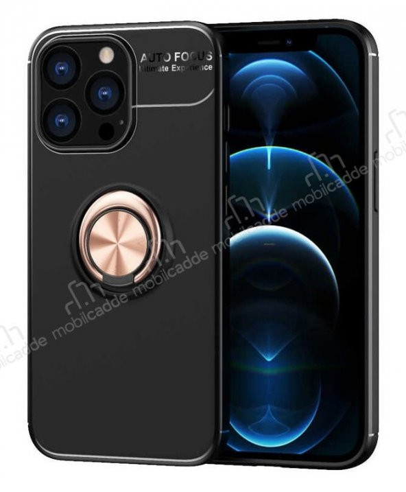 Eiroo Liquid Ring iPhone 13 Pro Max Rose-Siyah Silikon Kılıf