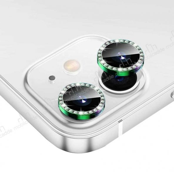 iPhone 12 6.1 inç Crystal Taşlı Yeşil Kamera Lensi Koruyucu