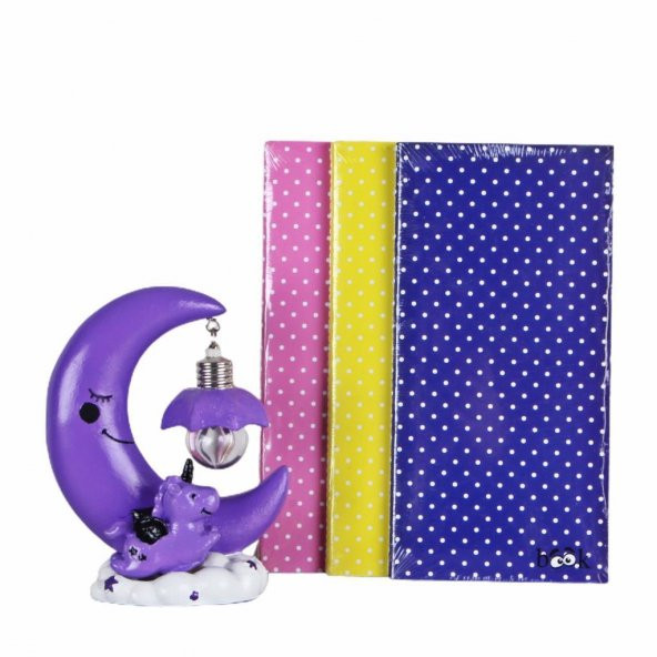 Unicorn Ay Masa Lambası 3Lü Puantiyeli Defter Hediye Seti
