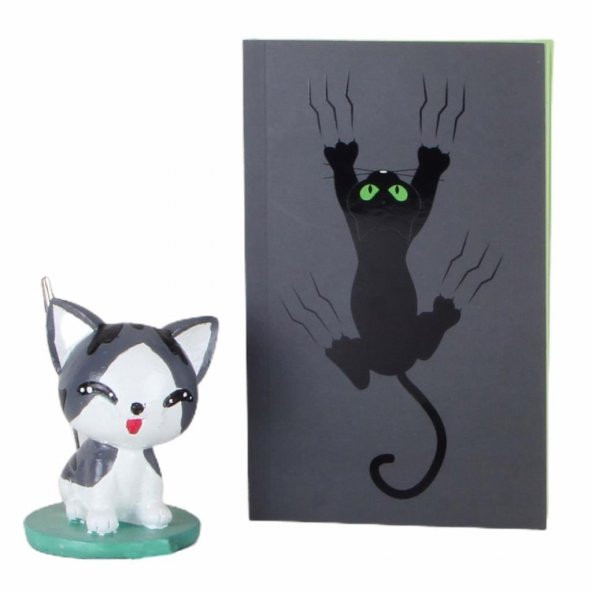 Kedi Notluk Gri Kedi Renkli Sayfalı Not Defteri - 1