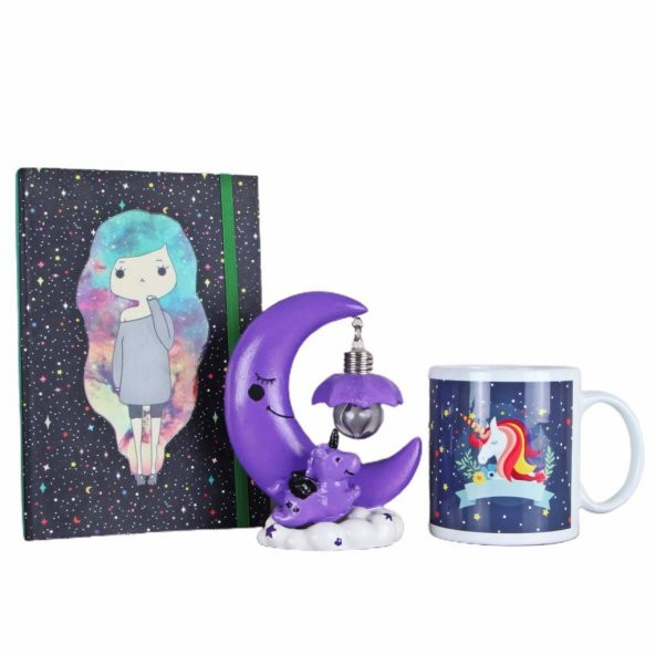 Unicorn Ay Masa Lambası Kupa Sert Kapaklı Lastikli Defter