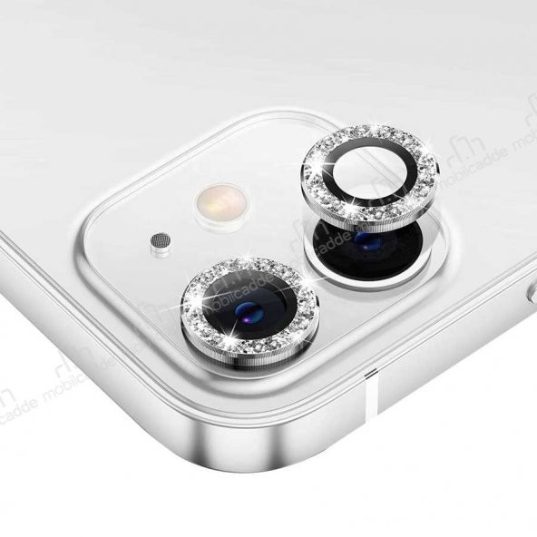 iPhone 12 6.1 inç Taşlı Silver Kamera Lens Koruyucu