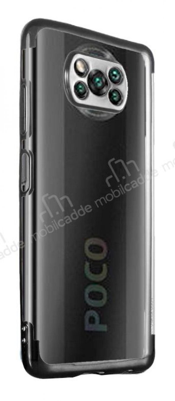 Eiroo Electro Xiaomi Poco X3 Siyah Kenarlı Şeffaf Silikon Kılıf