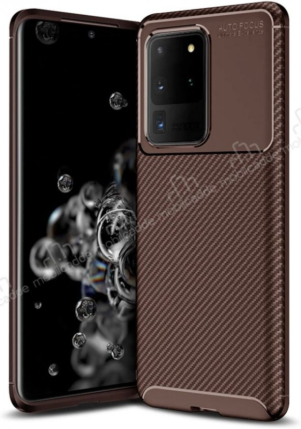 Eiroo Carbon Samsung Galaxy Note 20 Kahverengi Silikon Kılıf