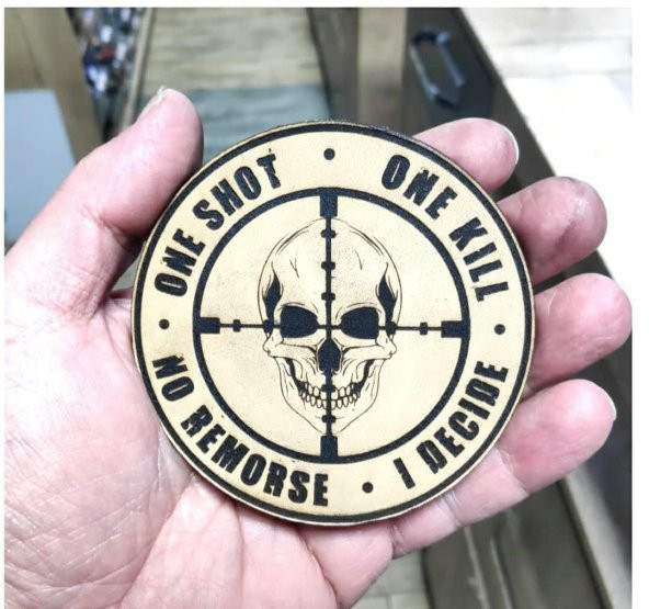 ONE SHOT ONE KILL KESKİN NİŞANCI Deri PEÇ - Arma - Askeri Patch - Resim 2