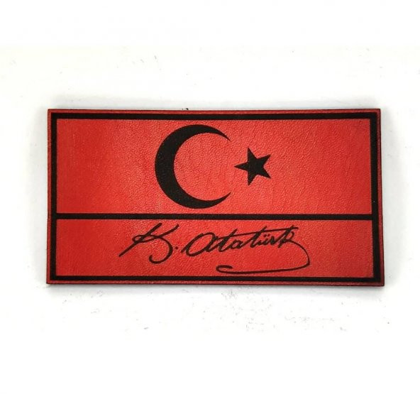 Bayrak Kemal Atatürk İmzalı Deri PEÇ - Arma - Askeri Patch ürün görseli