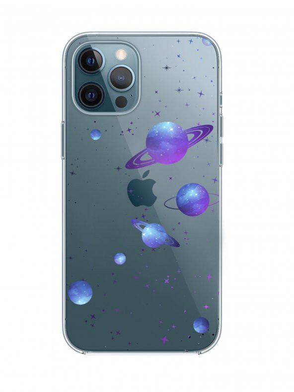 iPhone 12 Pro Max Galaxy and Stars Lens Korumalı Şeffaf Telefon Kılıfı