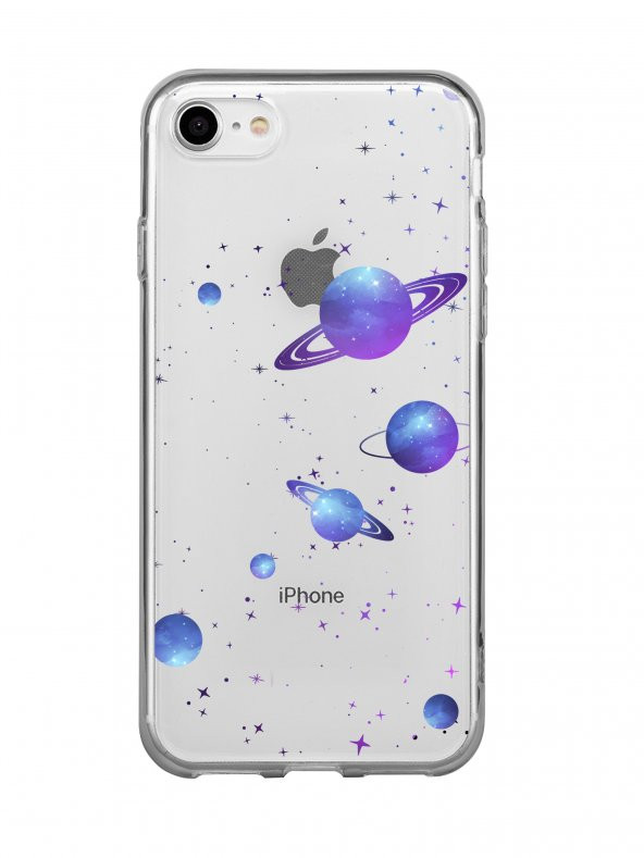 iPhone SE (2020) Galaxy and Stars Lens Korumalı Şeffaf Telefon Kılıfı