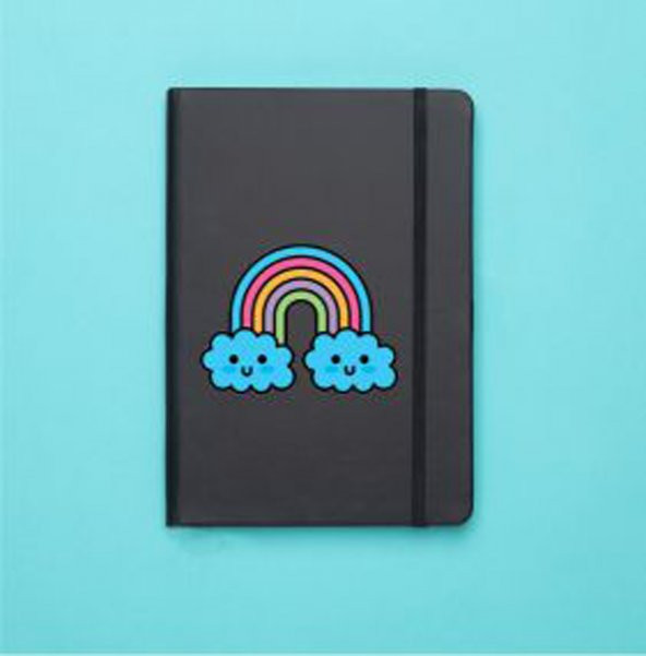 Mavi Bulutlar Desenli Siyah Termo Defter