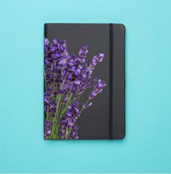 Mor Lavanta Desenli Siyah Termo Defter