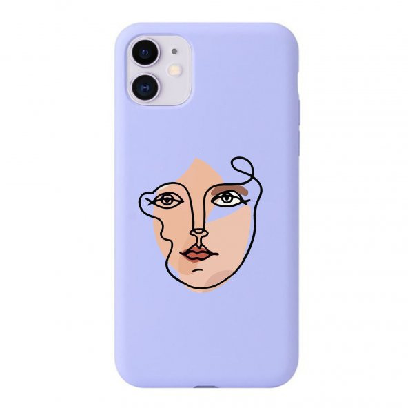 Yüz Çizim Görseli iPhone 11 Lila Telefon Kılıfı
