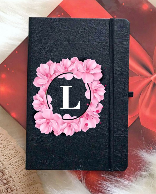 L Harfli Çiçekli Siyah Defter