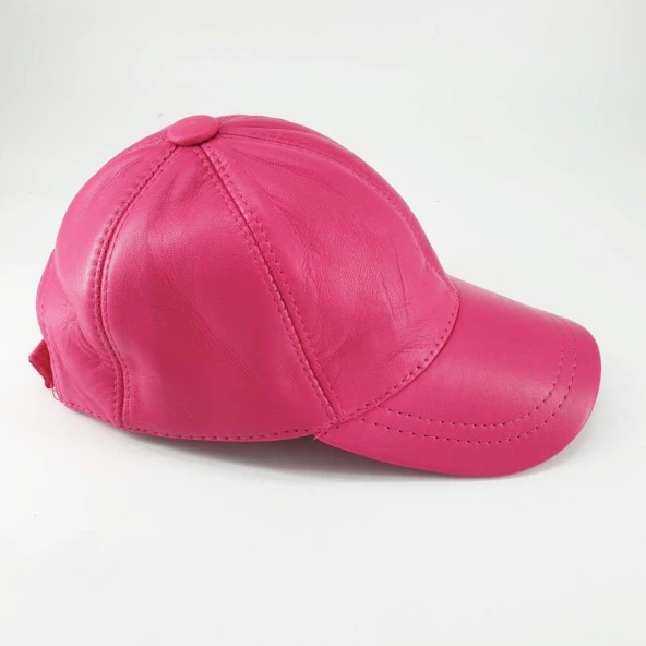 Fuşya Renk Beyzbol Deri Şapka