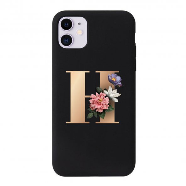iPhone 11 H Harfi Desenli Siyah Lansman Telefon Kılıfı