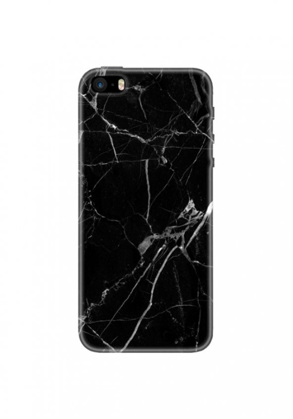 iPhone 5 Siyah Mermer Desenli Telefon Kılıfı - 1
