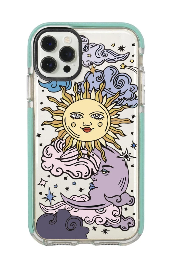 iPhone 12 Pro Max Güneş & Ay Desenli Candy Bumper Silikonlu Telefon Kılıfı