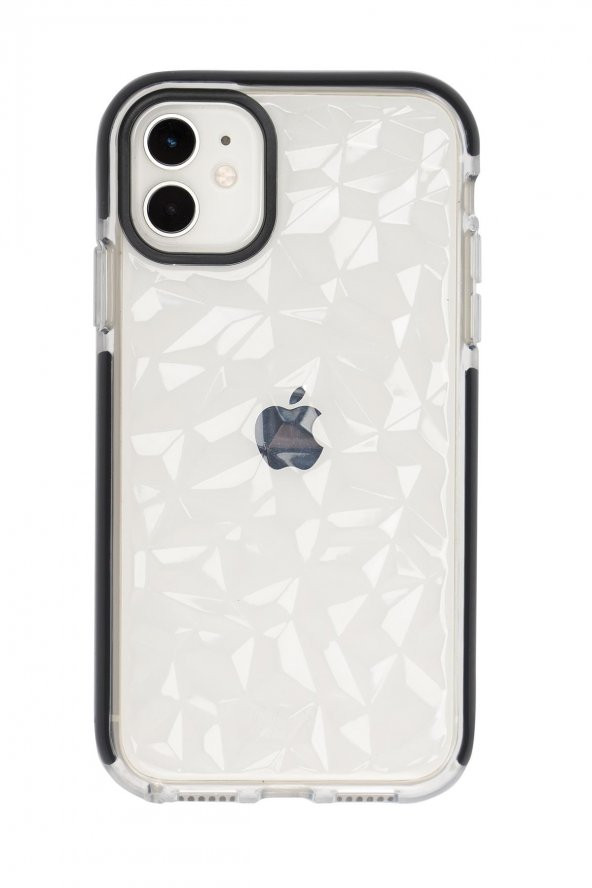iPhone 11 3D Prizma Dokulu Renkli Kenar Detaylı Şeffaf Silikonlu Telefon Kılıfı