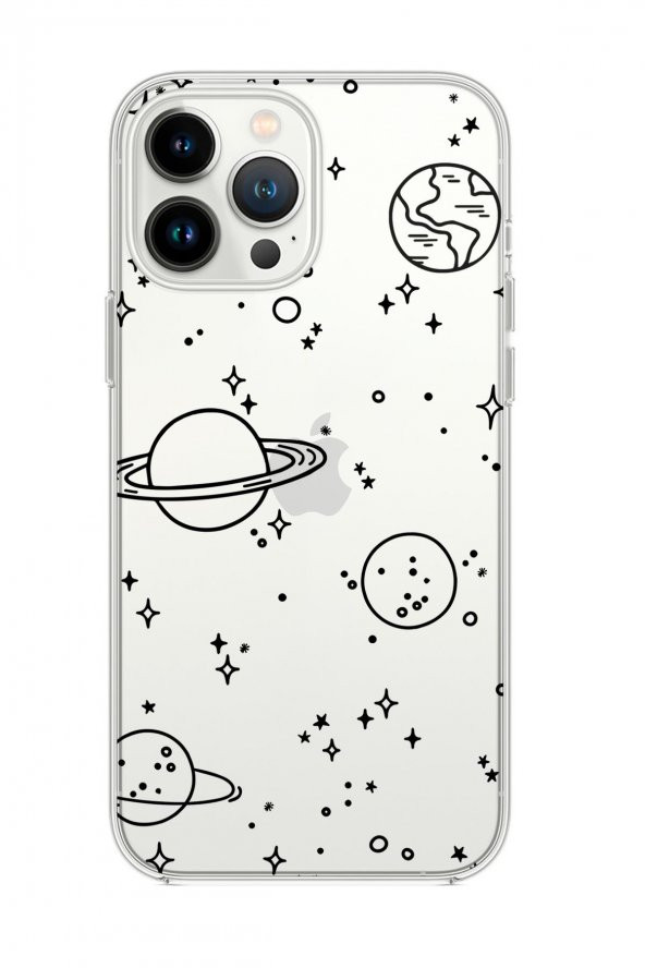 iPhone 13 Pro Max Galaxy Desenli Premium Silikonlu Şeffaf Telefon Kılıfı - 1