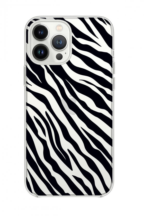iPhone 13 Pro Max Uyumlu Zebra Pattern Premium Silikonlu Şeffaf Kılıf