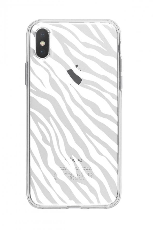 iPhone Xr Zebra Pattern Premium Şeffaf Silikon Kılıf Beyaz Baskılı