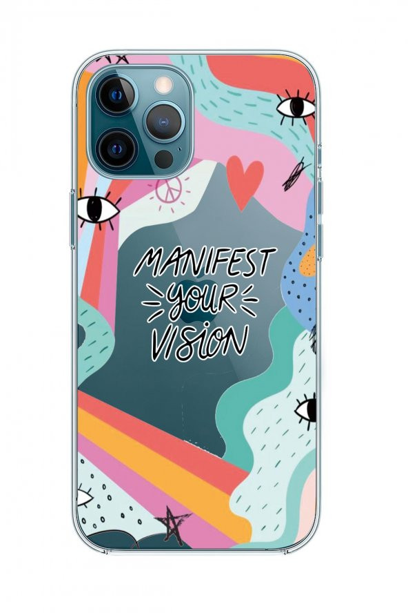 iPhone 12 Pro Max Manifest Your Vision Premium Şeffaf Silikon Kılıf Beyaz Baskılı