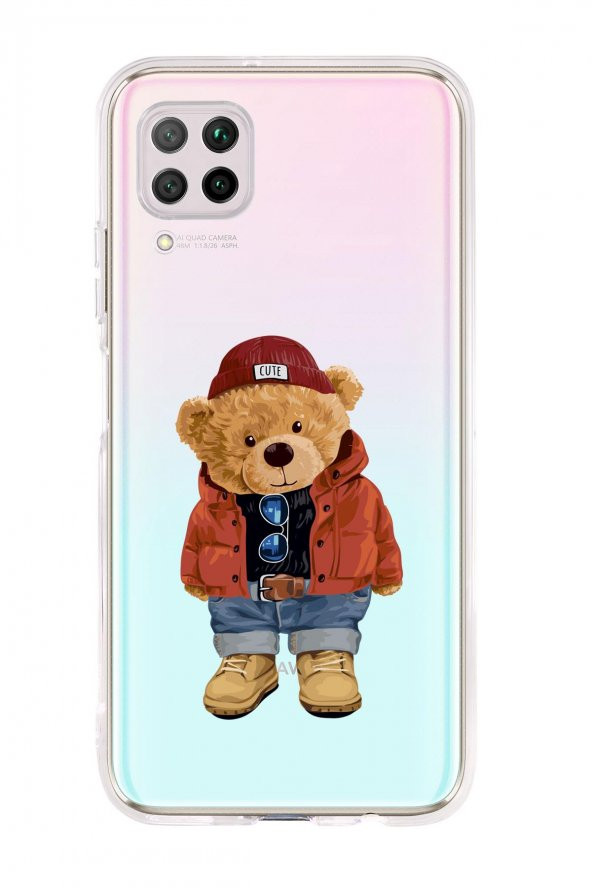 Huawei P40 Lite Teddy Bear Premium Şeffaf Silikon Kılıf