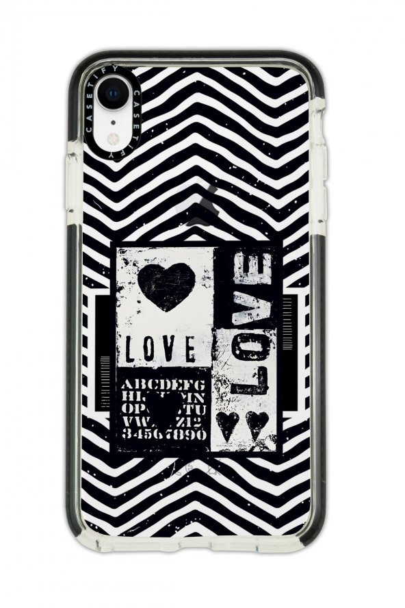 iPhone XR Casetify Black Love Desenli Anti Shock Premium Silikonlu Siyah Kenar Detaylı Telefon Kılıfı