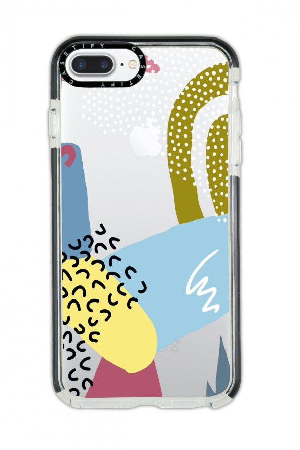iPhone 8 Plus Casetify Colorful Pattern Desenli Anti Shock Premium Silikonlu Siyah Kenar Detaylı Telefon Kılıfı