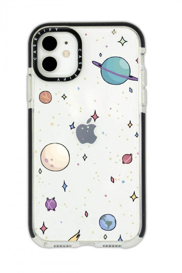 iPhone 11 Casetify Gezegenler Desenli Anti Shock Premium Silikonlu Siyah Kenar Detaylı Telefon Kılıfı
