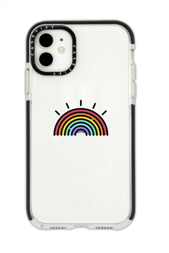 iPhone 11 Casetify Gökkuşağı Desenli Anti Shock Premium Silikonlu Siyah Kenar Detaylı Telefon Kılıfı