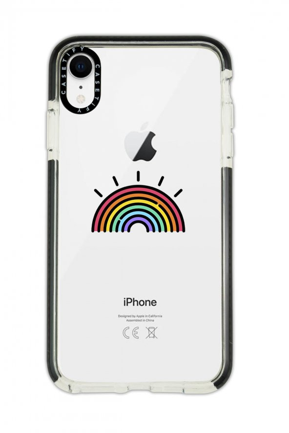 iPhone XR Casetify Gökkuşağı Desenli Anti Shock Premium Silikonlu Siyah Kenar Detaylı Telefon Kılıfı