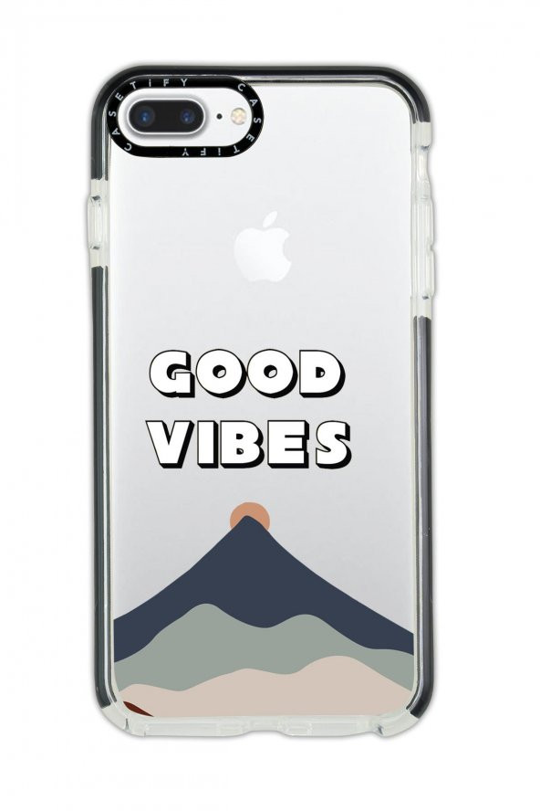 iPhone 7 Plus Casetify Good Vibes Desenli Anti Shock Premium Silikonlu Siyah Kenar Detaylı Telefon Kılıfı